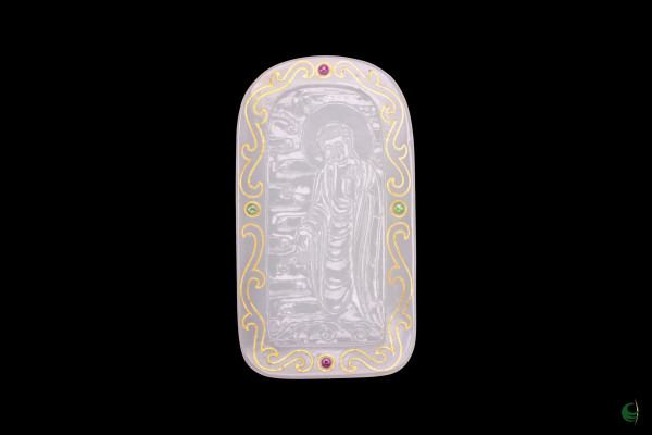 Jade Plaque Featuring Guanyin and Buddha