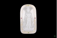 Jade Plaque Featuring Guanyin and Buddha